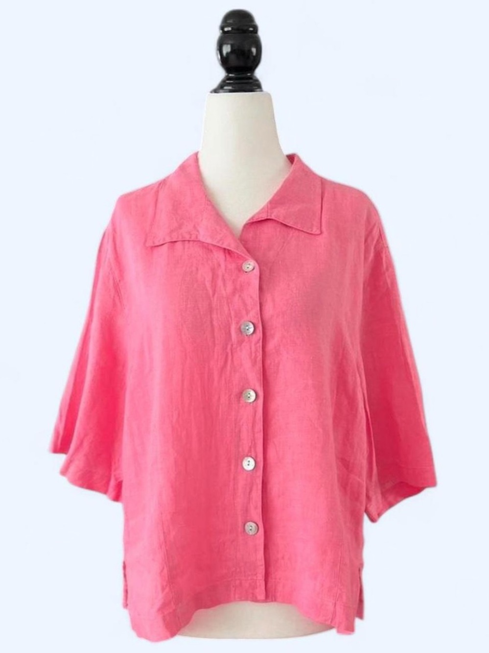 Chico's Linen 100% Linen Pink Button Up Shirt Coastal Resort Top XL
